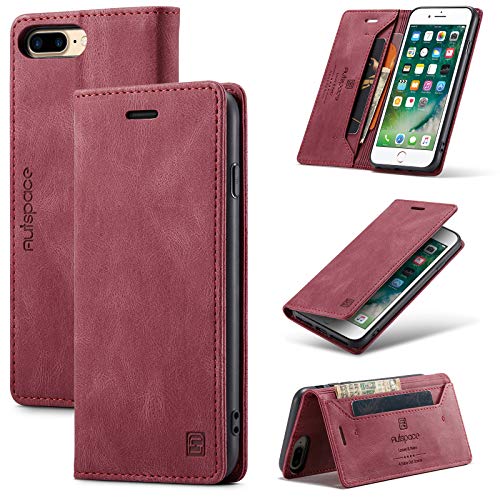 TOHULLE Schutzhülle für 6S Plus, iPhone 7 8 Vintage Wallet Case Kartenhalter, Kickstand versteckte magnetische Flip Ledertasche 6 Plus/6S Plus/7 Plus/8 Plus – Rot von TOHULLE