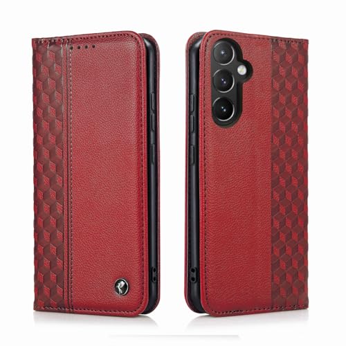 TOHULLE Schutzhülle für Samsung Galaxy A56 5G, Premium-PU-Leder, Brieftaschen-Schutzhülle mit Kartenhalter, Ständer, eingebauter Magnetverschluss, Karomuster, Klapphülle für Samsung Galaxy A56 5G, Rot von TOHULLE