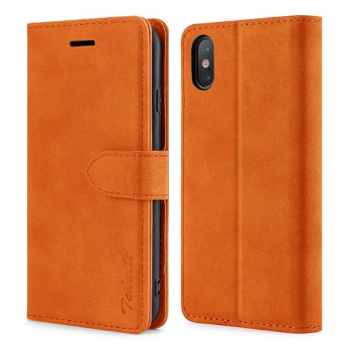 TOHULLE Schutzhülle für iPhone XS Max, Premium-PU-Leder, Brieftaschen-Schutzhülle mit Kartenhalter, Ständer, Magnetverschluss, stoßfest, Klapphülle für iPhone XS Max (6,5 Zoll), Orange von TOHULLE