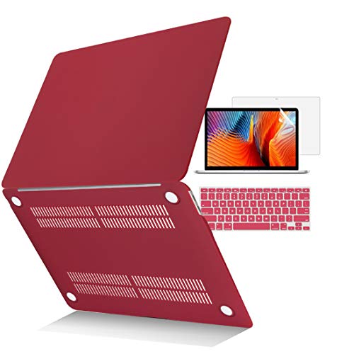 TOJIA Kunststoff-Hartschale für MacBook Pro 13 Zoll (33 cm) mit CD-ROM A1278 Modell 2008–2012 und Tastaturabdeckung und Displayschutzfolie für MacBook Pro 13 Hülle, Weinrot von TOJIA