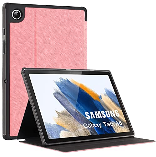 TOKILO Hülle für Samsung Galaxy Tab A8 10,5-Zoll 2022 (SM-X200/X205/X207), Schlanke Premium PU Ledertasche mit weicher Gummi-Rückseite, Auto Wake/Sleep, Verstellbarer Ständer (Rosa) von TOKILO