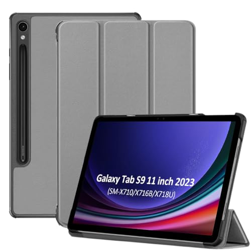 TOKILO Hülle für Samsung Galaxy Tab S9 11 Zoll 2023 Tablet, Ultra leichte schlanke PU-Leder Tri-Fold Stand Abdeckung mit Stifthalter und Auto Wake/Sleep (Grau) von TOKILO