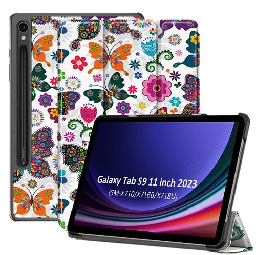 TOKILO Schutzhülle für Samsung Galaxy Tab S9 27,9 cm (11 Zoll) 2023 Tablet (SM-X710/SM-X716B/SM-X718U), ultraleicht, schlank, PU-Leder, dreifach faltbar, Standfunktion, mit Stifthalter und von TOKILO
