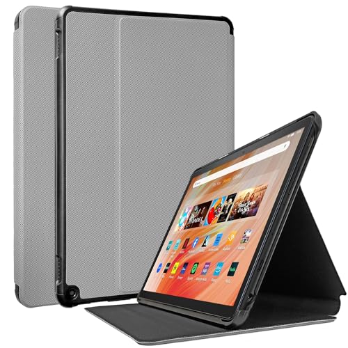 TOKILO Schutzhülle für Tablets mit 25,4 cm (10 Zoll) (2023), aus weichem PU-Leder, mit verstellbarem Ständer, automatischer Wake-/Sleep-Funktion, nicht kompatibel mit iPad, Samsung-Tablet, Grau von TOKILO
