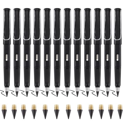 TOKSEO 12 Stück Ewiger Bleistift mit Radiergummi, Schwarz Ewigstix Bleistift, Tintenlose Bleistifte mit 12 Stück Ersatzspitzen,Dauerbleistift, Inkless Pen TOKSEO 12 Stück Ewiger Bleistift mit Radiergummi, Schwarz Ewigstix Bleistift, Tintenlose Bleistifte mit 12 Stück Ersatzspitzen,Dauerbleistift, Inkless Pen von TOKSEO