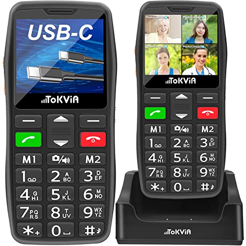 TOKVIA Seniorenhandy ohne vertrag mit Ladestation | USB-C Tastenhandy ohne Vertrag | GSM Mobiltelefon mit Notruftaste | Großen Tasten Handy für Senioren T102 von TOKVIA