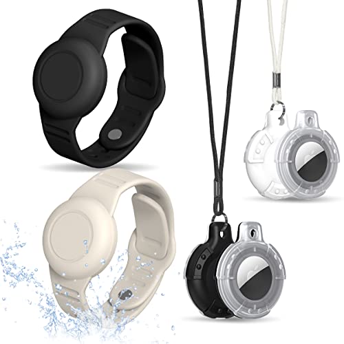 TOLUOHU AirTag-Hülle, wasserdichtes AirTag-Armband und Halskette für Kinder, weicher Silikon-Air-Tag-Halter mit Schlüsselanhänger (Schwarz + Beige, Weiß) von TOLUOHU