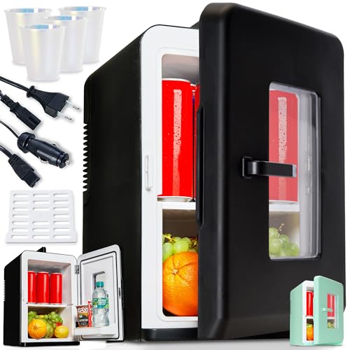 TOM 2in1 Mini Kühlschrank mit Kühl- und Heizfunktion– 15 Liter – Tragbare leise Kühlschränke – für Auto, Camping, Wohnmobil, Gaming, Kosmetik & Co – Schwarz & Mint - PLUS Geschenk von TOM