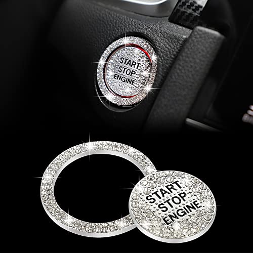 TOMALL Bling Auto Motor Startknopf Abdeckung Diamant Innen Kristall Push Start Button Ring Aufkleber Glitzernde Zubehör Bling Zündknopf Strass Emblem Dekorationen Universal für Auto (Weiß) von TOMALL