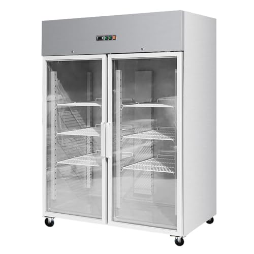 TOMAY Doppeltür Stahl-Kühlschrank mit Glasstür 1333 Liter, GN2/1, 4 Schichten höhenverstellbare Einlegeböden, einstellbare Temperatur | Gastronomiebedarf TOMAY Doppeltür Stahl-Kühlschrank mit Glasstür 1333 Liter, GN2/1, 4 Schichten höhenverstellbare Einlegeböden, einstellbare Temperatur | Gastronomiebedarf von TOMAY