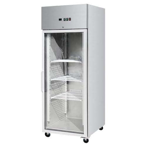 TOMAY Edelstahlkühlschrank mit Glasstür 610 Liter, GN2/1, 4 Schichten höhenverstellbare Einlegeböden, einstellbare Temperatur | Gastronomiebedarf von TOMAY