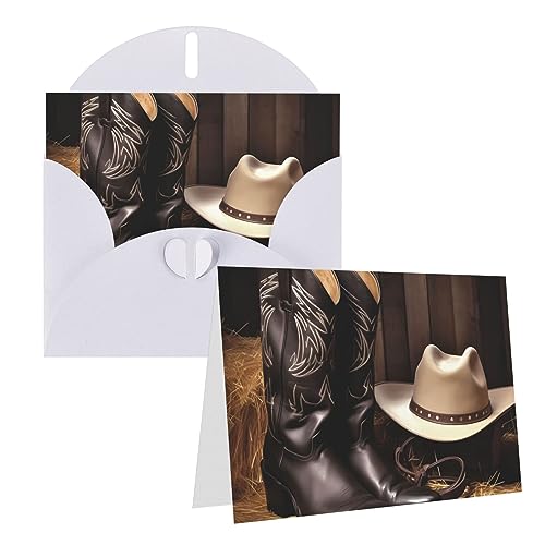 Grußkarten Cowboy schwarzer Hut westliche Stiefel gedruckt Grußkarten mit Umschlag Glückwünsche auf Geburtstagskarten für alle Gelegenheiten Geburtstag danke Hochzeit und mehr 10 x 15 cm von TOMPPY