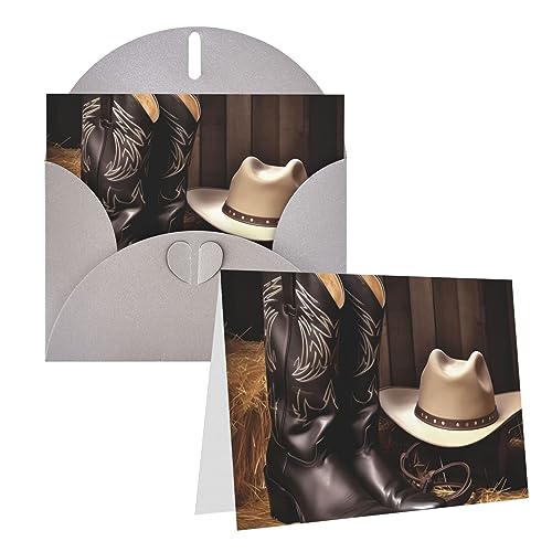 Grußkarten Cowboy schwarzer Hut westliche Stiefel gedruckt Grußkarten mit Umschlag Glückwünsche auf Geburtstagskarten für alle Gelegenheiten Geburtstag danke Hochzeit und mehr 10 x 15 cm von TOMPPY