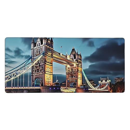 Tower Bridge in London bedrucktes Gaming-Mauspad, erweiterte große Computertastatur, Schreibtischunterlage, wasserdicht, rutschfest, Mauspad, Schreibtischmatten für Arbeit, Spiel, Zuhause, Büro, 90 x von TOMPPY