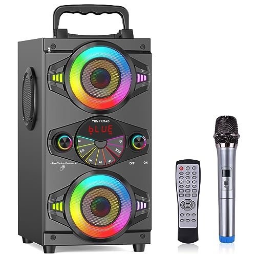 TOMPROAD Bluetooth-Lautsprecher, 60W tragbar kabellos großer leistungsstarker Stereo-Bass-Soundbox, lauter Outdoor-Home-Party-Lautsprecher mit Subwoofer, UKW-Radio, LED-Leuchten, Mikrofon von TOMPROAD