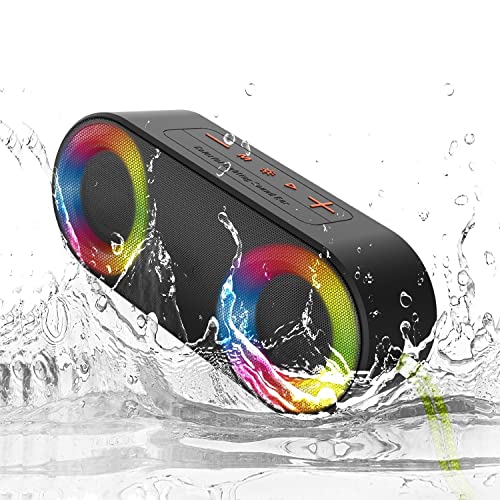 TOMPROAD Bluetooth-Lautsprecher, tragbarer, wasserdichter Lautsprecher mit LED-Leuchten, kabelloser Stereo-Sound, Bass-Außenlautsprecher, unterstützt UKW-Radio für Reisen, Camping von TOMPROAD