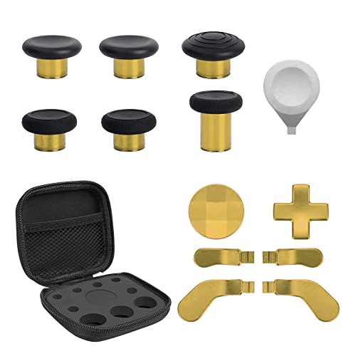 TOMSIN 13-in-1 Xbox Elite Serie 2 Controller-Zubehör, Ersatz-Pack, 6 Metall-Daumensticks, 2 D-Pads, 4 Paddel und 1 Einsteller für Xbox Elite Controller Serie 2 Core Zubehörteile (Chrom-Gold) von TOMSIN