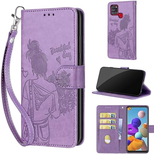 Handyhülle für Samsung Galaxy A21s Hülle, Premium Kunstleder Flip Wallet Case Klapphülle mit [Kartenfach] [Standfunktion] Hülle für Samsung Galaxy A21s Violett von TOMYOU