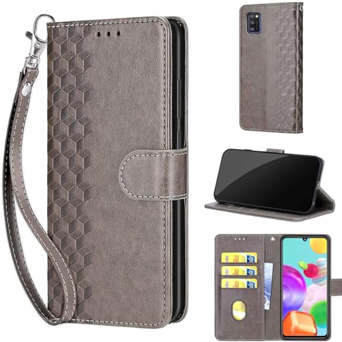 Handyhülle für Samsung Galaxy A41 Hülle, PU Kunstleder Tasche Stoßfeste Magnetische Handyhülle mit [Kartenfach] [Standfunktion] für Samsung Galaxy A41 Grau von TOMYOU