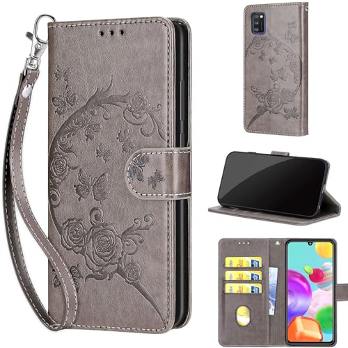 Handyhülle für Samsung Galaxy A41 Hülle, PU Kunstleder Tasche Stoßfeste Magnetische Handyhülle mit [Kartenfach] [Standfunktion] für Samsung Galaxy A41 Grau von TOMYOU