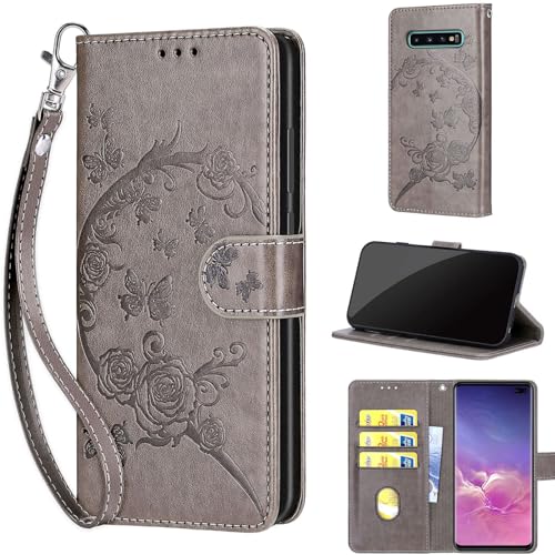 Handyhülle für Samsung Galaxy S10 Plus Hülle, Premium Stoßfesten Kunstleder Klapphülle Hülle kompatibel Samsung Galaxy S10 Plus Grau von TOMYOU
