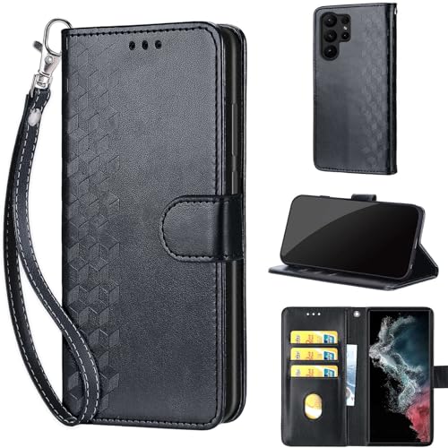 Handyhülle für Samsung Galaxy S23 Ultra Hülle,mit [Kartenfach] [Standfunktion] Klappbar PU Kunstleder Tasche Wallet Case Handyhülle kompatibel Samsung Galaxy S23 Ultra Schwarz von TOMYOU