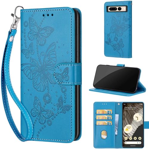Handyhülle für Google Pixel 7 Pro Hülle, Stoßfesten Kunstleder Flip Wallet Case mit [Kartenfach] [Standfunktion] Handyhülle kompatibel Google Pixel 7 Pro Blau von TOMYOU