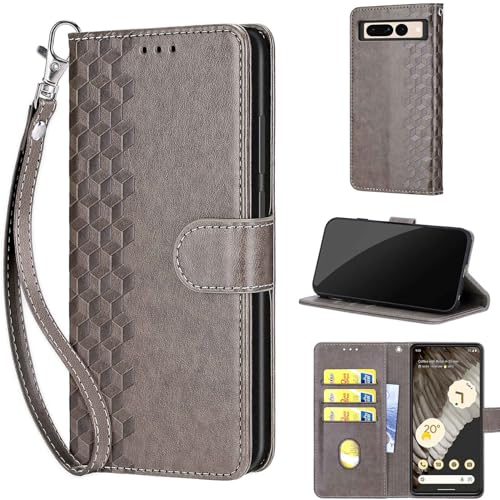 TOMYOU Handyhülle für Google Pixel 7 Pro Hülle, Stoßfesten Kunstleder Flip Wallet Case mit [Kartenfach] [Standfunktion] Handyhülle kompatibel Google Pixel 7 Pro Grau von TOMYOU