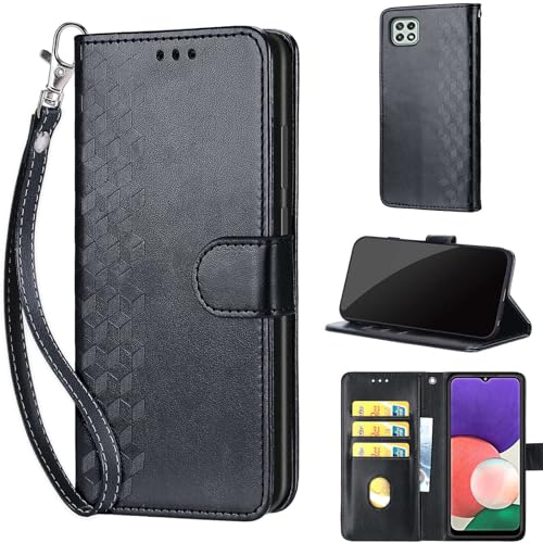 TOMYOU Handyhülle für Samsung Galaxy A22 5G Hülle, Premium Kunstleder Flip Wallet Case Klapphülle Handyhülle kompatibel Samsung Galaxy A22 5G Schwarz von TOMYOU