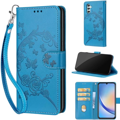 TOMYOU Handyhülle für Samsung Galaxy A34 5G Hülle, mit [Kartenfach] [Standfunktion] Magnetische Kunstleder Flip Wallet Case Handyhülle kompatibel Samsung Galaxy A34 5G Blau von TOMYOU