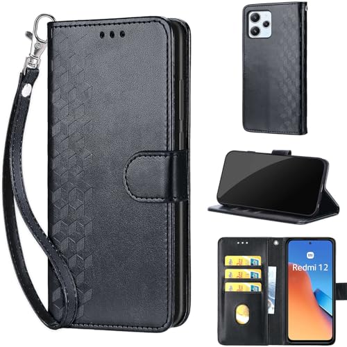 Handyhülle für Xiaomi Redmi 12 4G / 12 5G Hülle,mit [Kartenfach] [Standfunktion] Stoßfesten Flip Wallet Case Hülle für Xiaomi Redmi Note 12R / Xiaomi Poco M6 Pro 5G Schwarz von TOMYOU