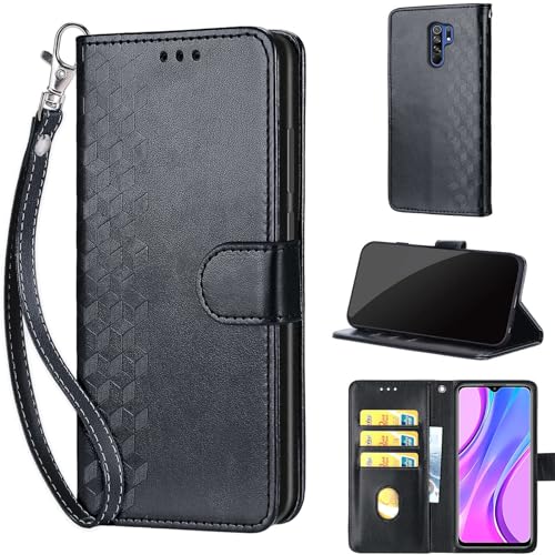 TOMYOU Handyhülle für Xiaomi Redmi 9 / Xiaomi Poco M2 Hülle, Premium Kunstleder Flip Wallet Case mit [Kartenfach] [Standfunktion] Handyhülle kompatibel Xiaomi Redmi 9 / Xiaomi Poco M2 Schwarz von TOMYOU