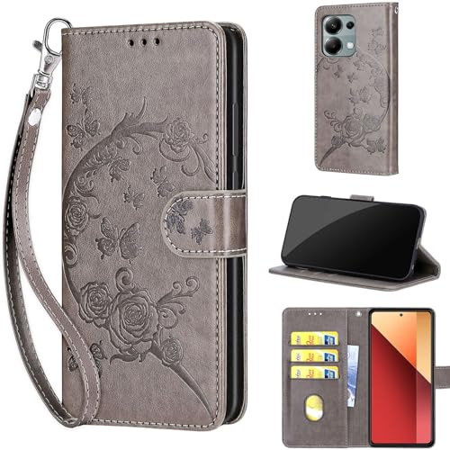 TOMYOU Handyhülle für Xiaomi Redmi Note 13 Pro 4G / Xiaomi Poco M6 Pro 4G, Grau, Lederhülle mit Kartenfach, Standfunktion und Magnetverschluss von TOMYOU