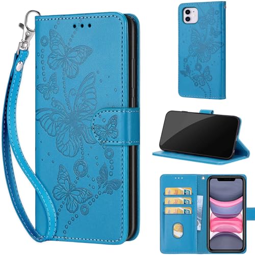 TOMYOU Handyhülle für iPhone 11 Hülle, Premium Kunstleder Flip Wallet Case Klapphülle mit [Kartenfach] [Standfunktion] Handyhülle kompatibel iPhone 11 Blau von TOMYOU