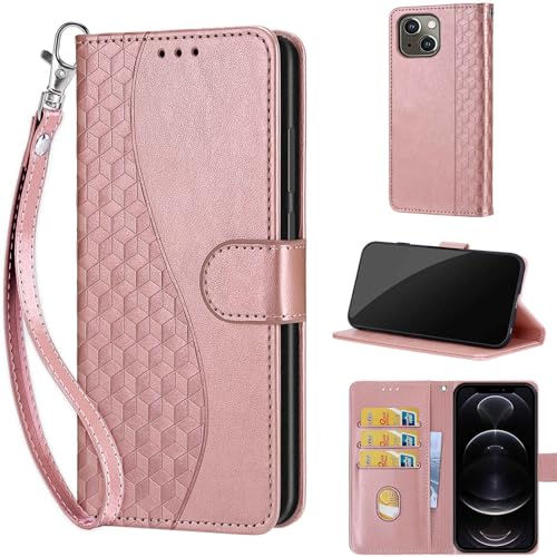 TOMYOU Handyhülle für iPhone 13 / iPhone 14 Hülle, Flip Wallet Case Klapphülle mit [Kartenfach] [Standfunktion] [Magnetverschluss] Handyhülle kompatibel iPhone 13 / iPhone 14 Roségold von TOMYOU