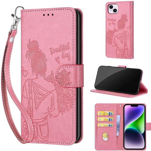 TOMYOU Handyhülle für iPhone 14 Plus Hülle, Flip Wallet Case Klapphülle mit [Kartenfach] [Standfunktion] Stoßfesten Handyhülle kompatibel iPhone 14 Plus Rosa von TOMYOU