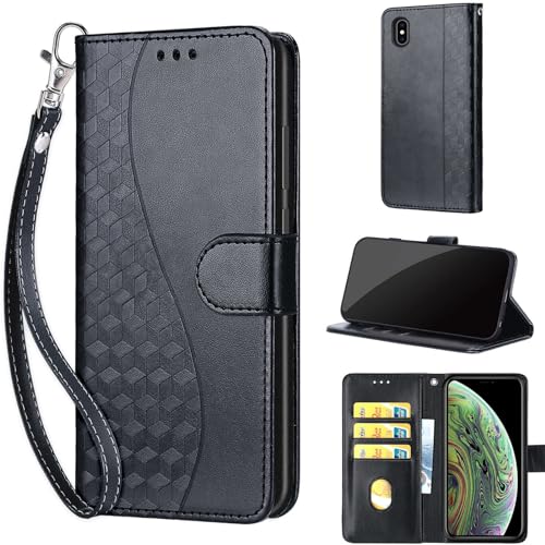 TOMYOU Handyhülle für iPhone X/iPhone XS Hülle, Premium Stoßfesten Flip Wallet Case Handyhülle mit [Kartenfach] [Standfunktion] kompatibel iPhone X/iPhone XS Schwarz von TOMYOU