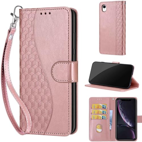 Handyhülle für iPhone XR Hülle, mit [Kartenfach] [Standfunktion] Premium Kunstleder Flip Wallet Case Stoßfesten Handyhülle kompatibel iPhone XR Roségold von TOMYOU