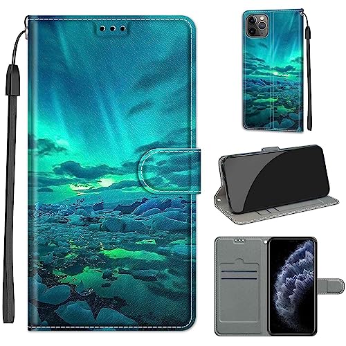 Schutzhülle für iPhone 11 Pro Max, PU-Leder, Brieftaschenformat, Standfunktion, kompatibel mit iPhone 11 Pro Max Handyhülle (schwimmendes Eis) von TOMYOU