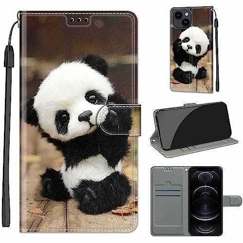 TOMYOU Schutzhülle für iPhone 14 (6,1 Zoll) 2022 5G, PU-Leder, Brieftasche, Klappetui, Standfunktion, kompatibel mit iPhone 13 Handyhülle (Panda) von TOMYOU