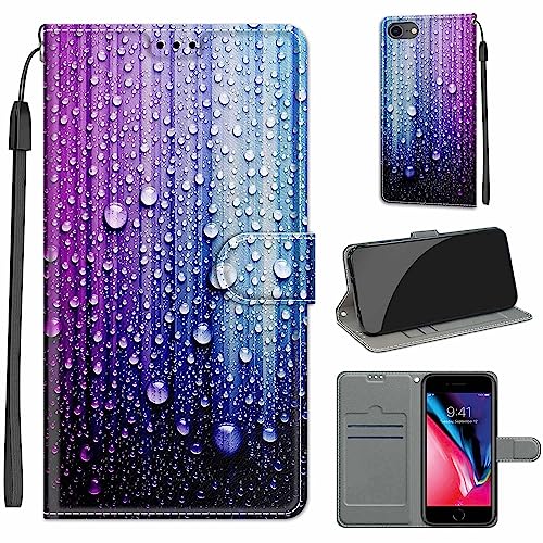 Schutzhülle für iPhone SE 2022 5G/iPhone SE 2020/iPhone 8/iPhone 7 (4,7 Zoll), PU-Leder, Brieftaschenformat, Klappetui, Standfunktion, kompatibel mit iPhone SE3/SE2/8/7 (Wassertropfen) von TOMYOU