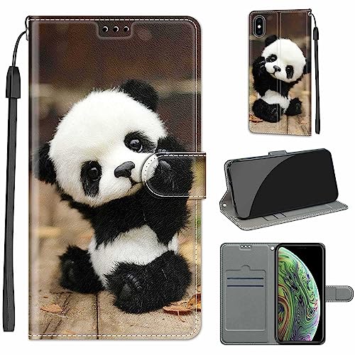 TOMYOU Schutzhülle für iPhone XS, PU-Leder, Brieftasche, Klappetui, Standfunktion, kompatibel mit iPhone X Handyhülle (Panda) von TOMYOU