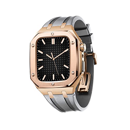 TONECY Business-Casual-Stil, Uhrenarmband für Herren und Damen, Militär-Metallgehäuse für Apple Watch, Band 45 mm, 44 mm, mit Silikonband, stoßfester Stoßfänger für iWatch Serie 7/SE/6/5/4 (Farbe: von TONECY