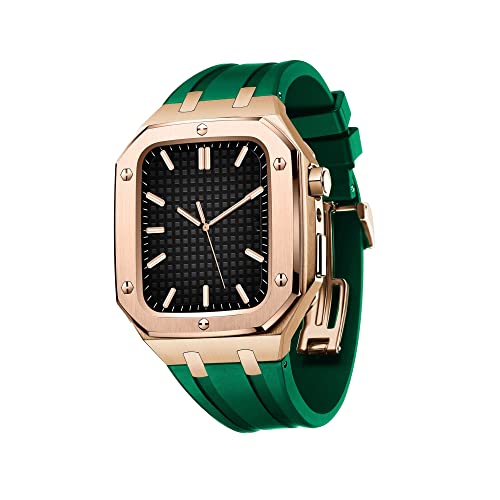 TONECY Business-Uhrenarmband für Damen und Herren, militärisches Metallgehäuse für Apple Watch, 45 mm, 44 mm, mit Silikonband, stoßfester Stoßfänger für iWatch Serie 7/SE/6/5/4 (Farbe: Rosengrün, von TONECY