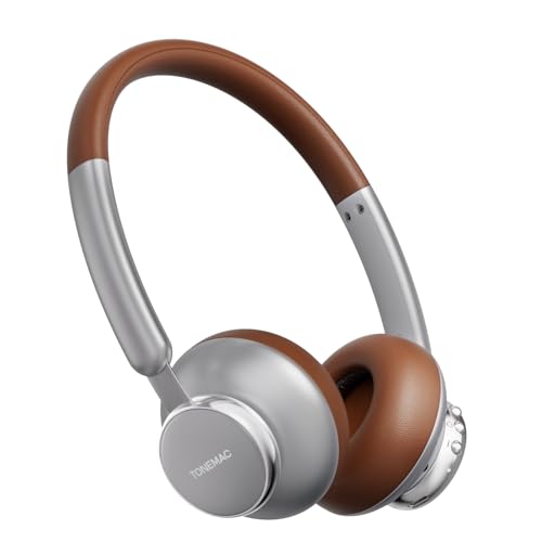 TONEMAC H9 kabellose Kopfhörer, Bluetooth 5.4, integriertes Mikrofon, 80 Stunden Spielzeit, Brillanz-Stil, Spielmodus, Geräuschisolierung, Retro-Rock-Stil, 36 mm Tiefe Bass-Headsets (Braun) von TONEMAC