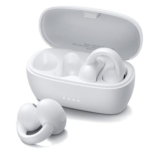 TONEMAC Q7 Open Ear Kopfhörer,EarClip Bluetooth 5.3 Kopfhörer,Kabellos Bluetooth Kopfhörer mit ENC Mikrofon,34H Deep Bass Wireless Earbuds Ohrhörer,zum Radfahren, Fahren, Laufen (Weiß) von TONEMAC