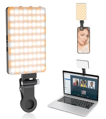 TONEOF Selfie Licht, 80 LED Tragbare Handy Licht, Wiederaufladbare Videolicht mit Clip, 3200K-5600K 3 Lichtmodi Fotolicht für Telefon/Tablet/Laptop/TikTok/Live-Streaming/Videokonferenz-Schwarz von TONEOF