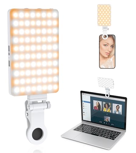 TONEOF Selfie Licht, 80 LED Tragbare Handy Licht, Wiederaufladbare Videolicht mit Clip, 3200K-5600K 3 Lichtmodi Fotolicht für Telefon/Tablet/Laptop/TikTok/Live-Streaming/Videokonferenz-Weiß von TONEOF