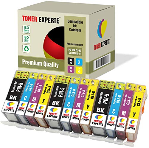12 XL TONER EXPERTE® PGI-5 CLI-8 Druckerpatronen kompatibel für Pixma MX700 MP520 MP510 iP3300 iP3500 iX4000 iX5000 (3 Schwarz, 3 Cyan, 3 Magenta, 3 Gelb) von TONER EXPERTE