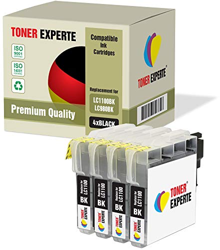 TONER EXPERTE 4 XL LC1100BK LC980BK Druckerpatronen kompatibel für DCP-145C 165C 195C 197C 375CW 385C 395CN 585CW 6690CW MFC-250C 290C 490CW 5890CN 5895CW 6490CW 990CW J615W (4 Schwarz) von TONER EXPERTE